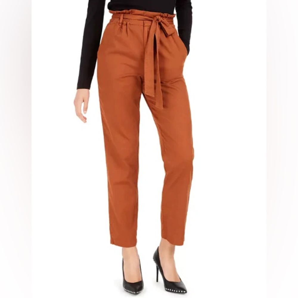 Bar III Becca Gingerbread paper bag pants brown tan tie waist tulip XS brand new